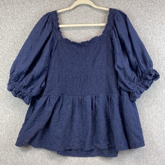 Old Navy peasant blouse boho cottagecore navy nautical peplum 3X eyelet - Picture 8 of 8